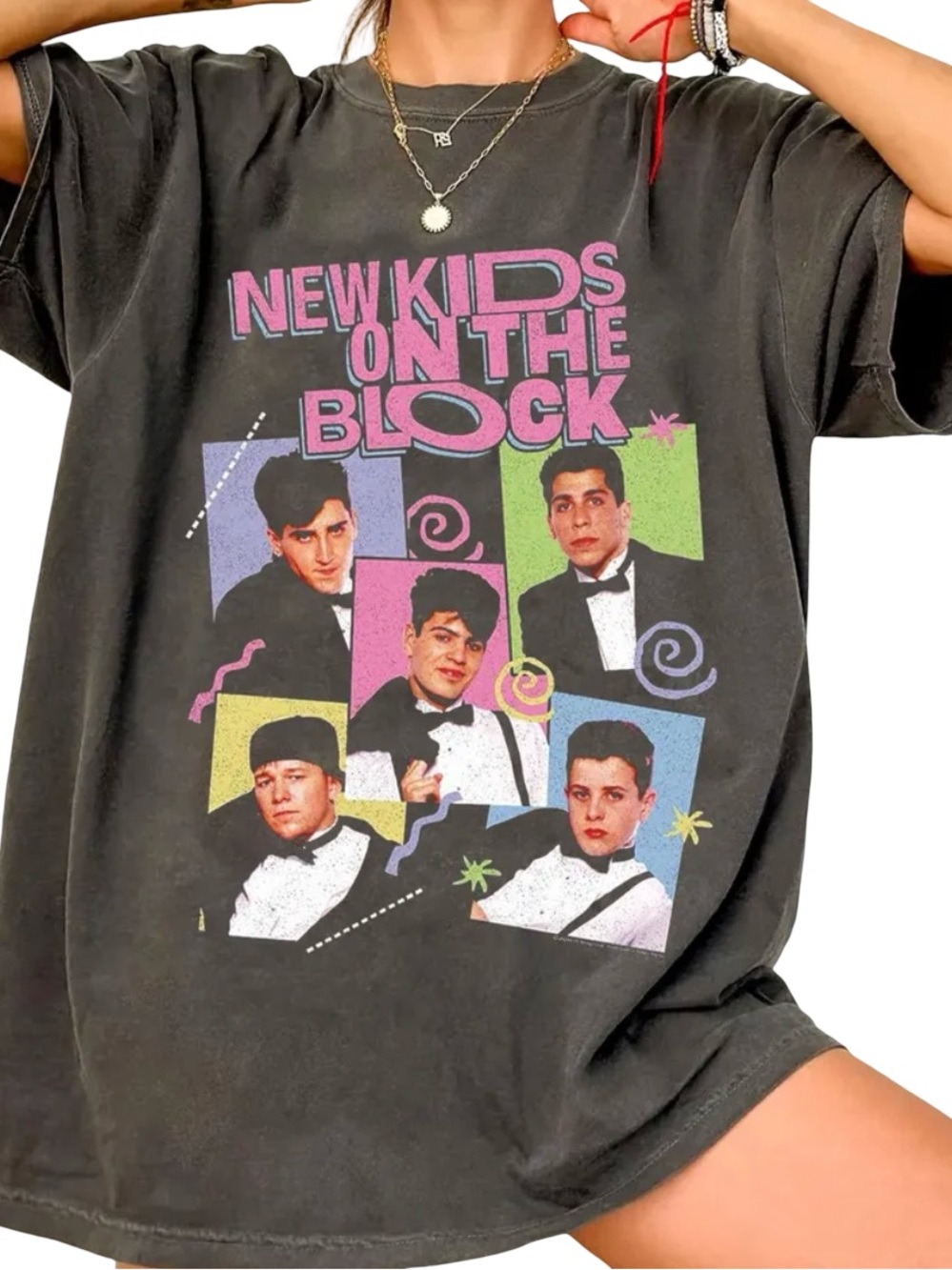 New Kids On The Block Band Tee Shirt Cotton On Charcoal Gray Retro 90s grungy L